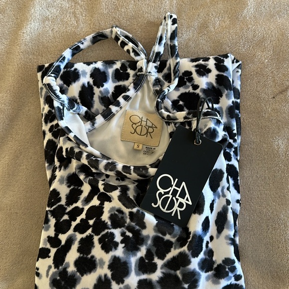 CHASER Super Cute Velvet Adjustable Strap Animal Print High/Low MIDI Dress S NWT - Picture 1 of 10